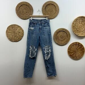 AEO American Eagle Distressed High Waist Highest Rise Baggy Straight Leg Jeans 4